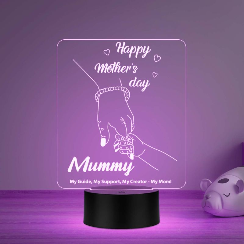 Happy Mothers Day 3D Illusion Night Lamp with Automatic Color Changing Light & USB Powered Mom Hand Holding Design Emotional Gift for Mom from Daughter & Son